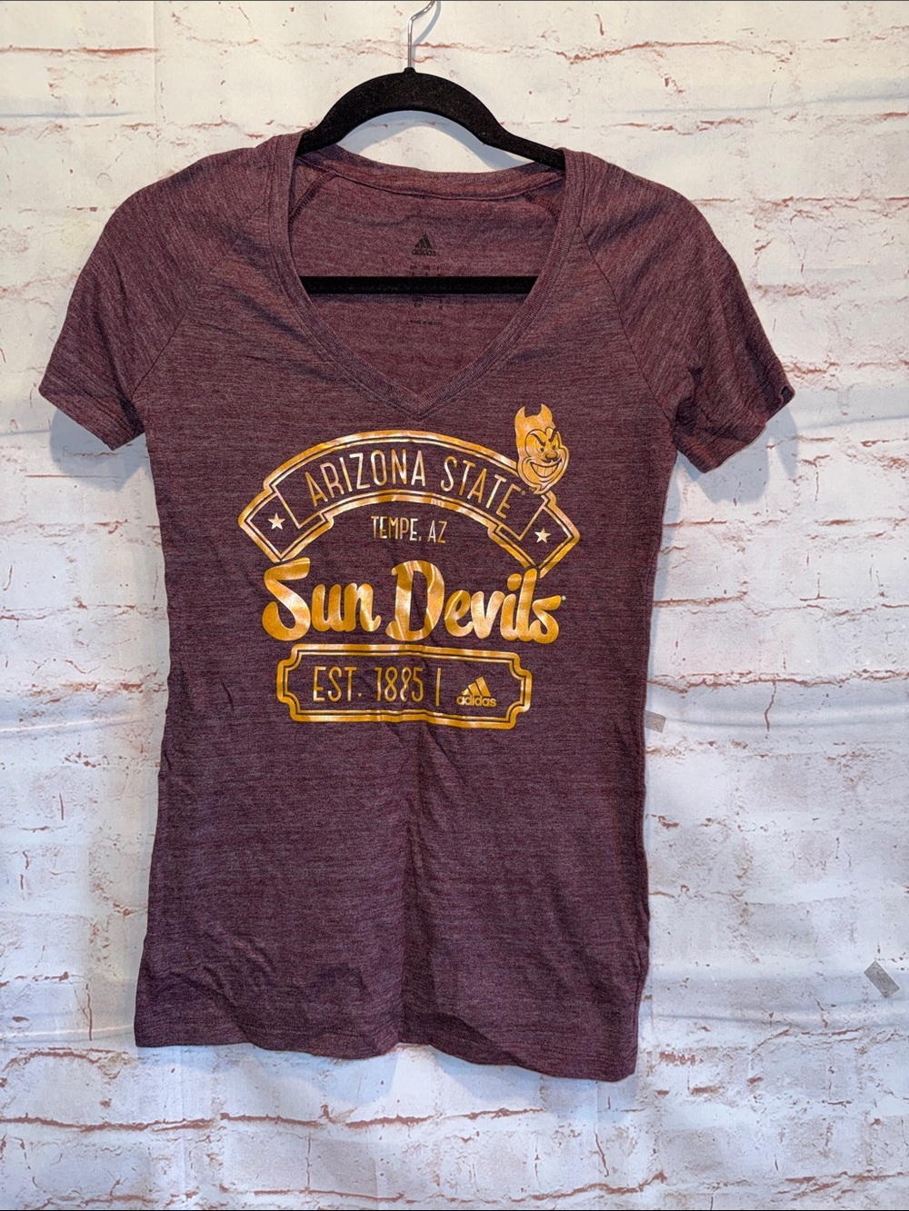 Adidas Arizona State Sun Devils V-neck Tee Maroon Gold Small
